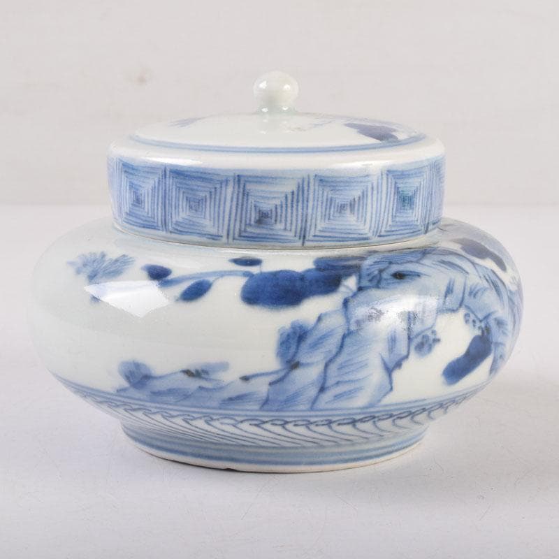 瀬戸焼　古瀬戸染付花草文　茶壷　蓋物　蓋壷　蓋香炉　V　8382