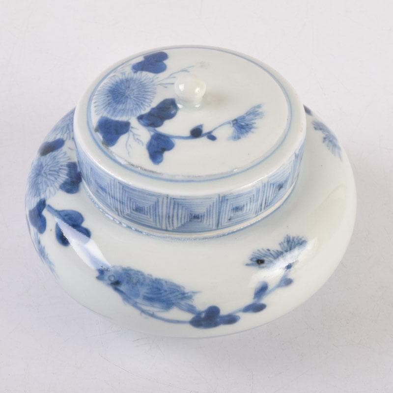 瀬戸焼　古瀬戸染付花草文　茶壷　蓋物　蓋壷　蓋香炉　V　8382