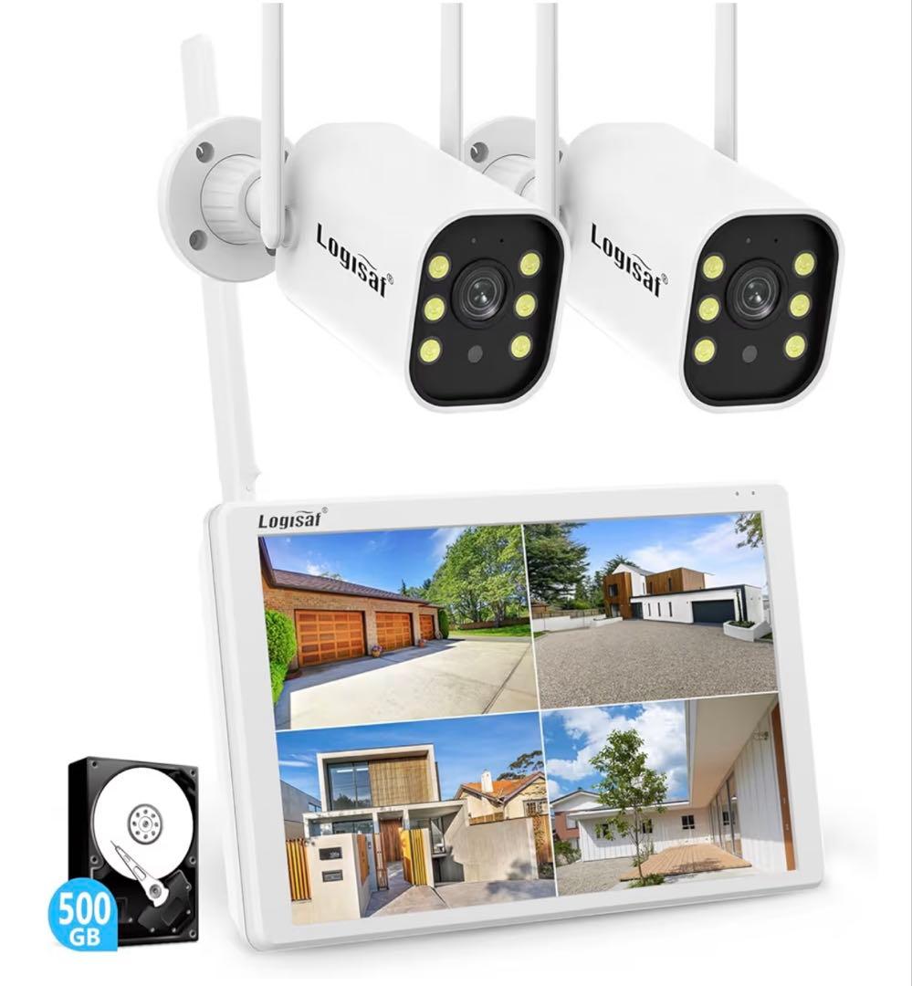 【800万画素対応・信号強化】防犯カメラ 屋外 2台 モニター付き