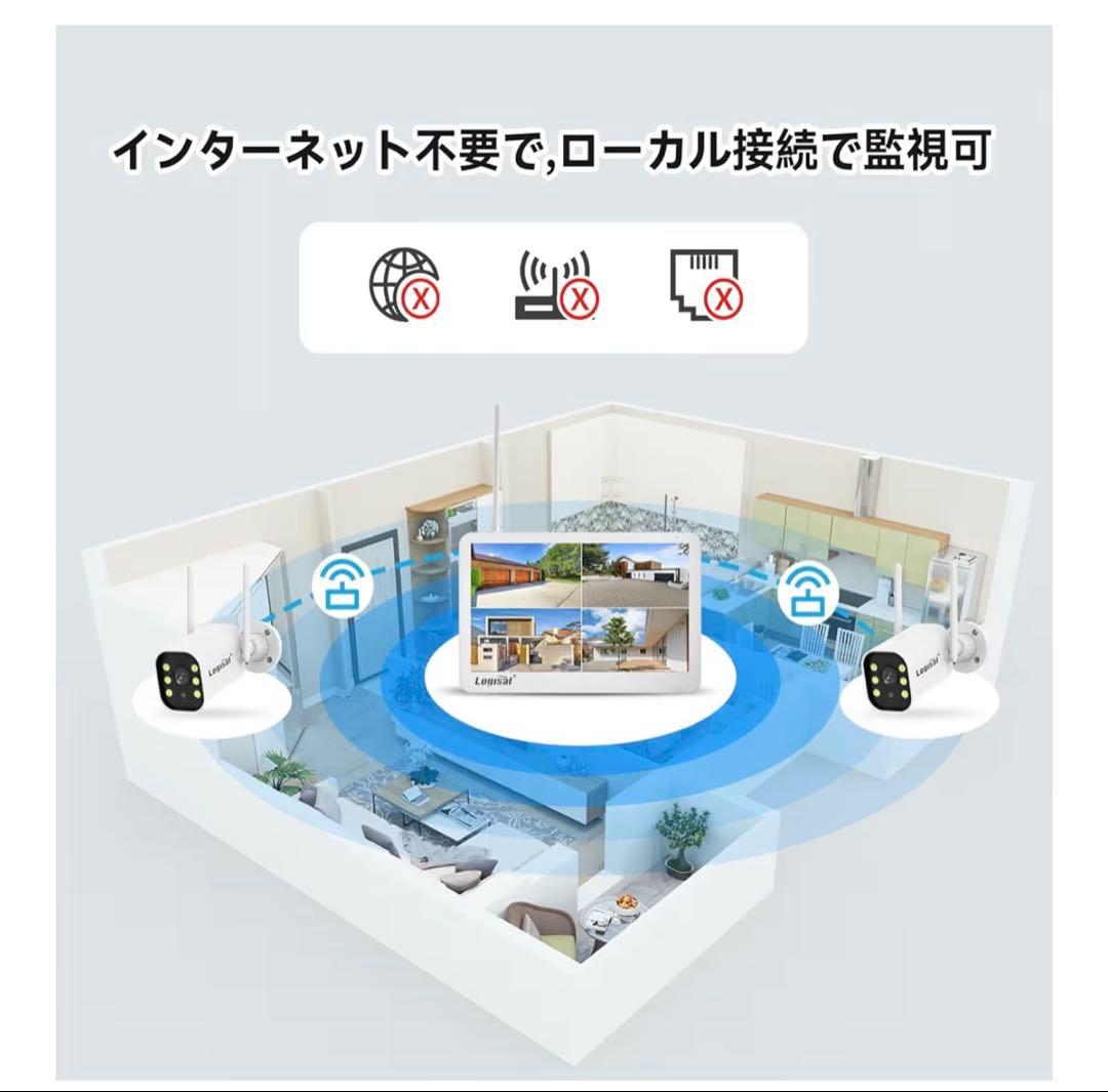 【800万画素対応・信号強化】防犯カメラ 屋外 2台 モニター付き