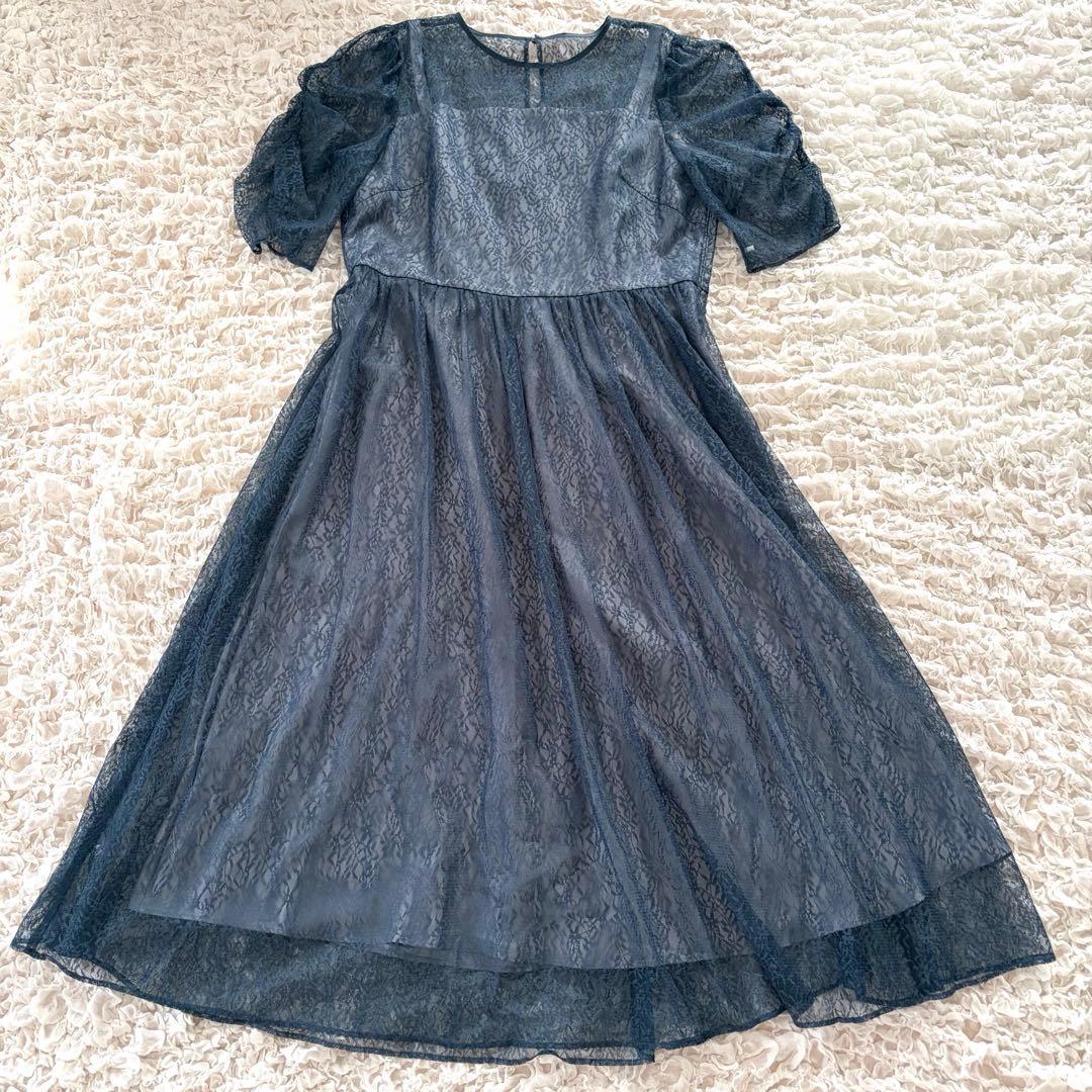 AIMER エメ　ギャザースリーブレースアップドレス　XL LL ブルー 大きい