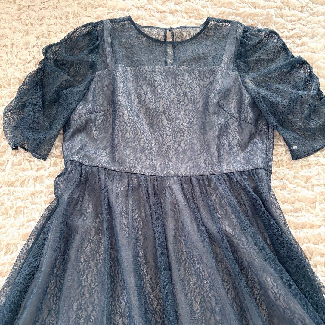 AIMER エメ　ギャザースリーブレースアップドレス　XL LL ブルー 大きい