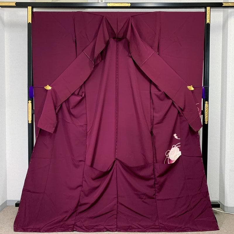 508z17〇振袖 仮絵羽 貝桶 赤紫 金駒刺繍 洒落紋〇美品 成人式 結婚式