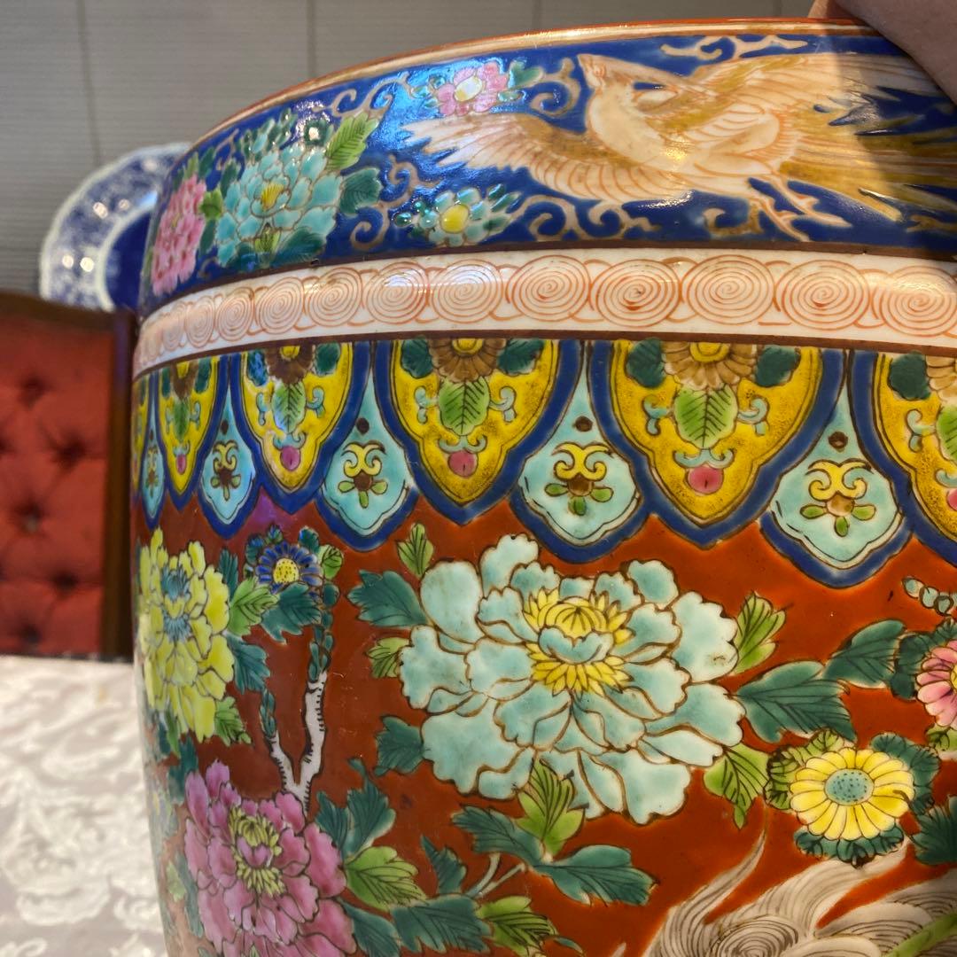 色絵唐獅子牡丹火鉢31cm37cm