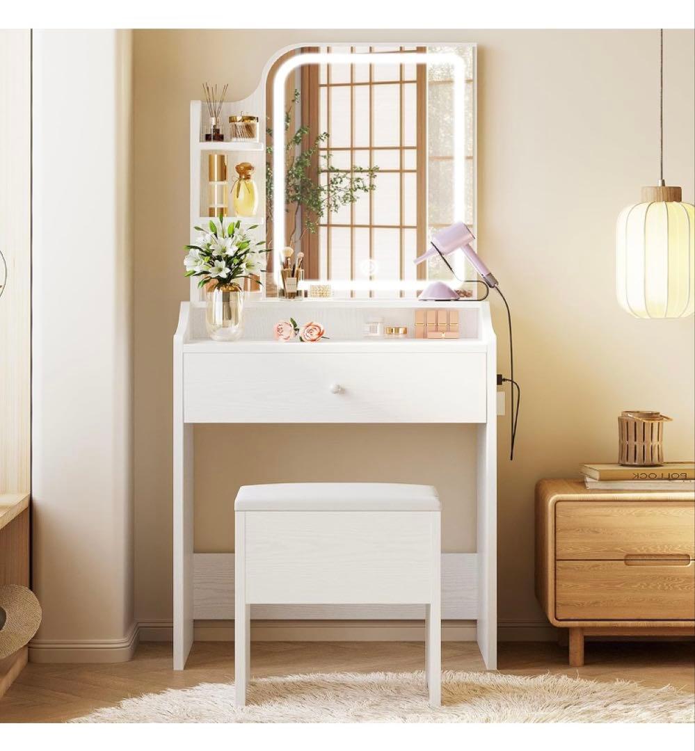 LIKIMIO ドレッサー コンパクト 幅62CM コンセント付き ホワイト