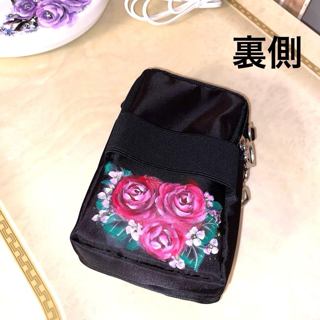 スマホポシェット　サーキュレーター　薔薇　手描き　トールペイント
