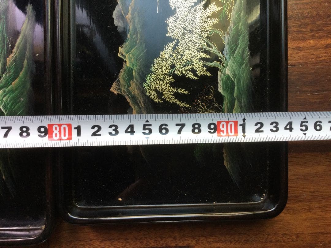 箱付き、中国の漆お盆5個セット、新品未使用、骨董品