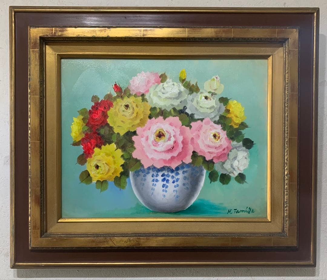 絵画額装　油彩肉筆画　真作　田宮博夫『ばら』F6