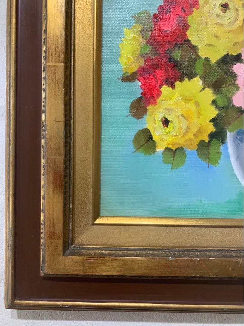 絵画額装　油彩肉筆画　真作　田宮博夫『ばら』F6