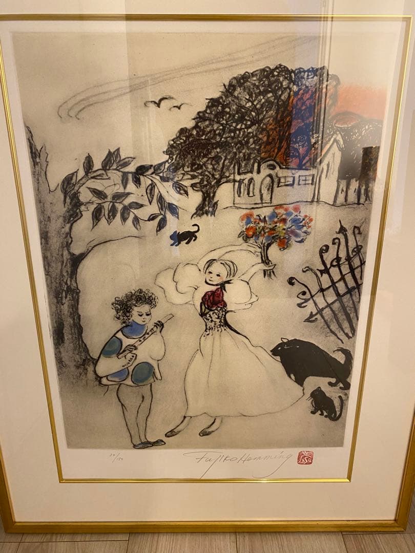 フジ子 ヘミング　パラダイス　楽園にて　直筆サイン　銅版画　エッチング