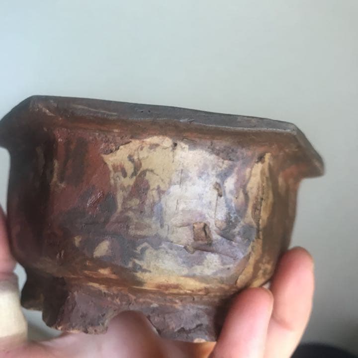 盆栽鉢　時代手捻り練り込み六角マーブルミニ盆栽鉢お洒落盆栽鉢植木鉢山野草一点物