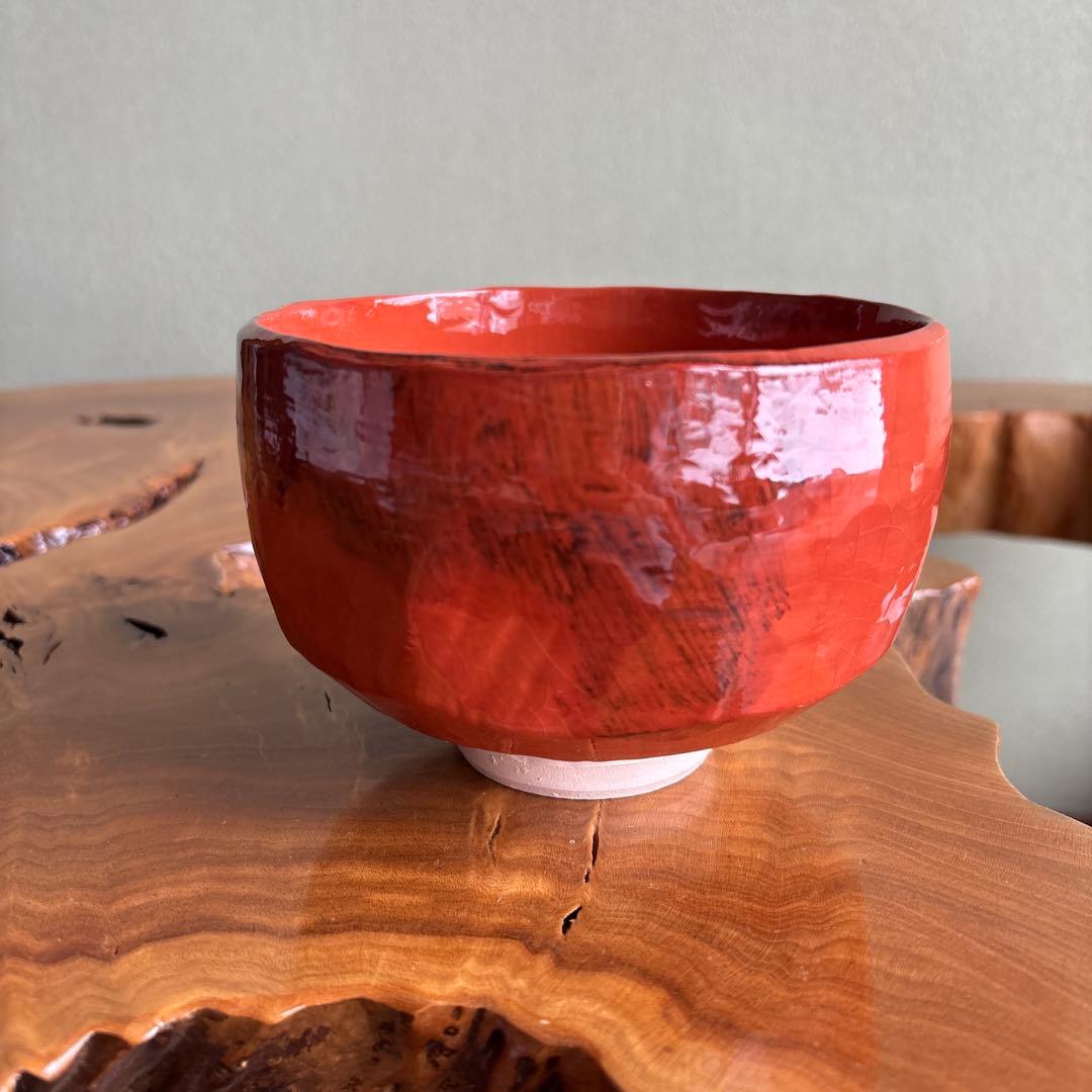 手塚祥堂作 赤茶碗 祥堂窯 抹茶碗 茶道具 共箱（434Da）