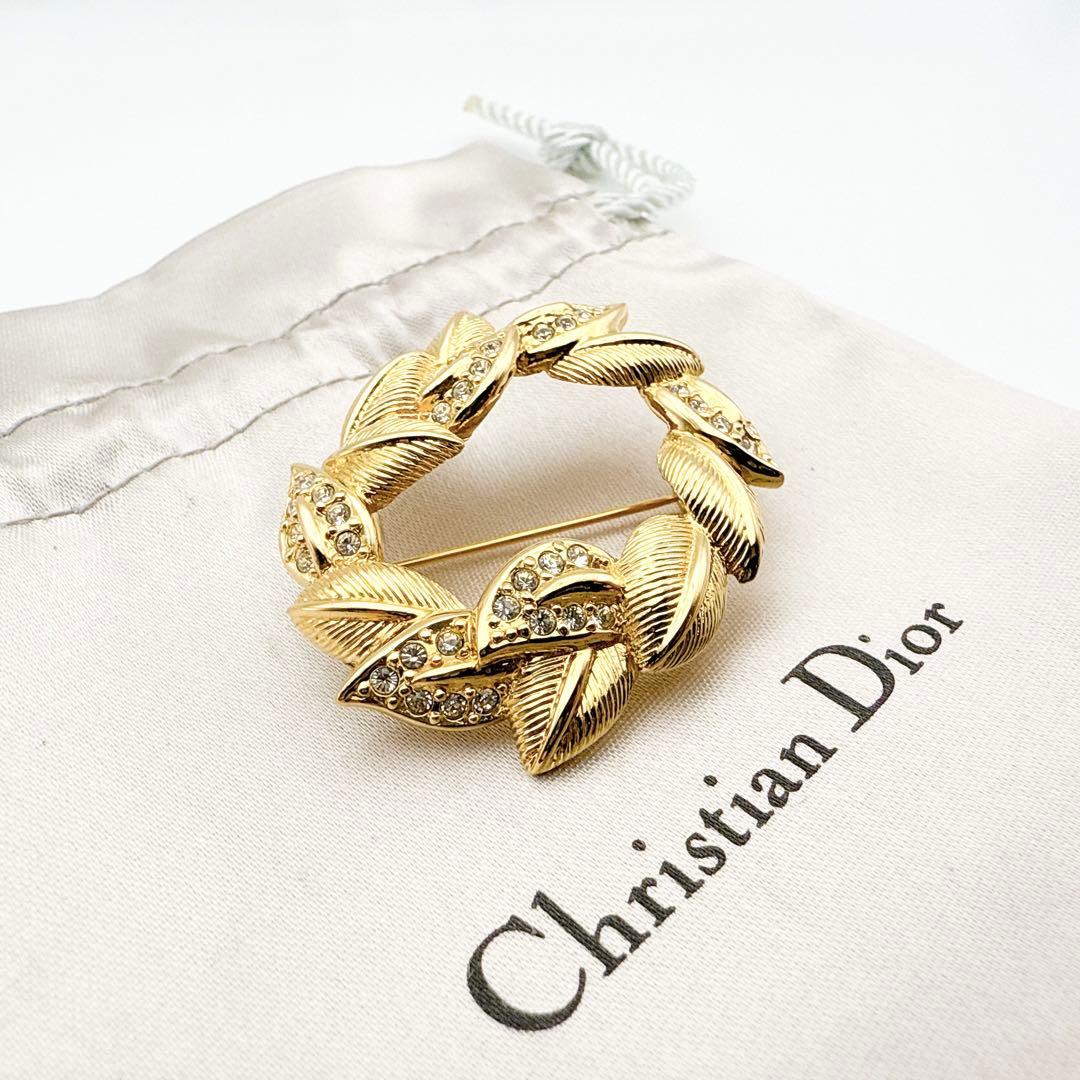2363 極美品✨Dior　ブローチ　CD　ロゴ　希少　刻印　リーフ