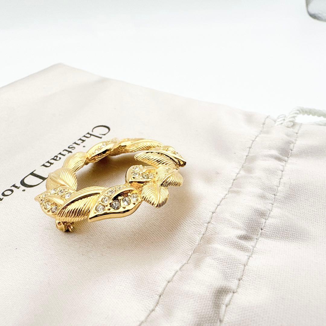 2363 極美品✨Dior　ブローチ　CD　ロゴ　希少　刻印　リーフ