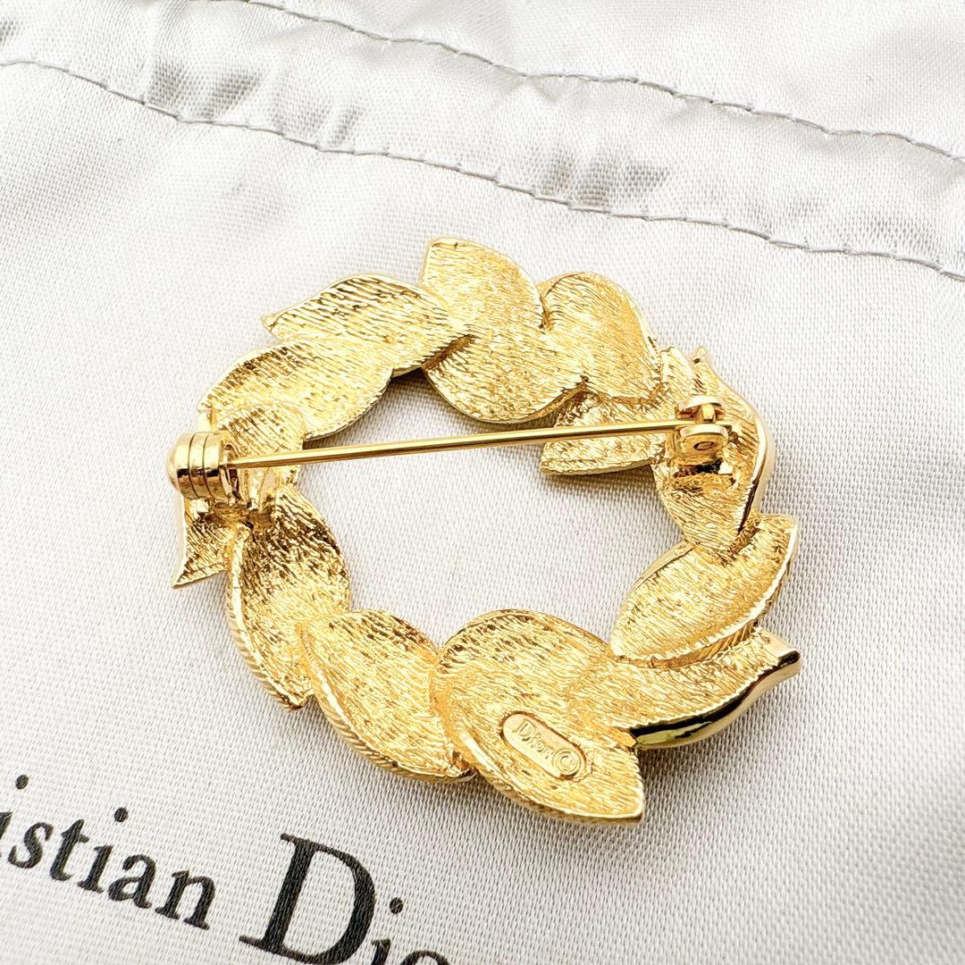 2363 極美品✨Dior　ブローチ　CD　ロゴ　希少　刻印　リーフ