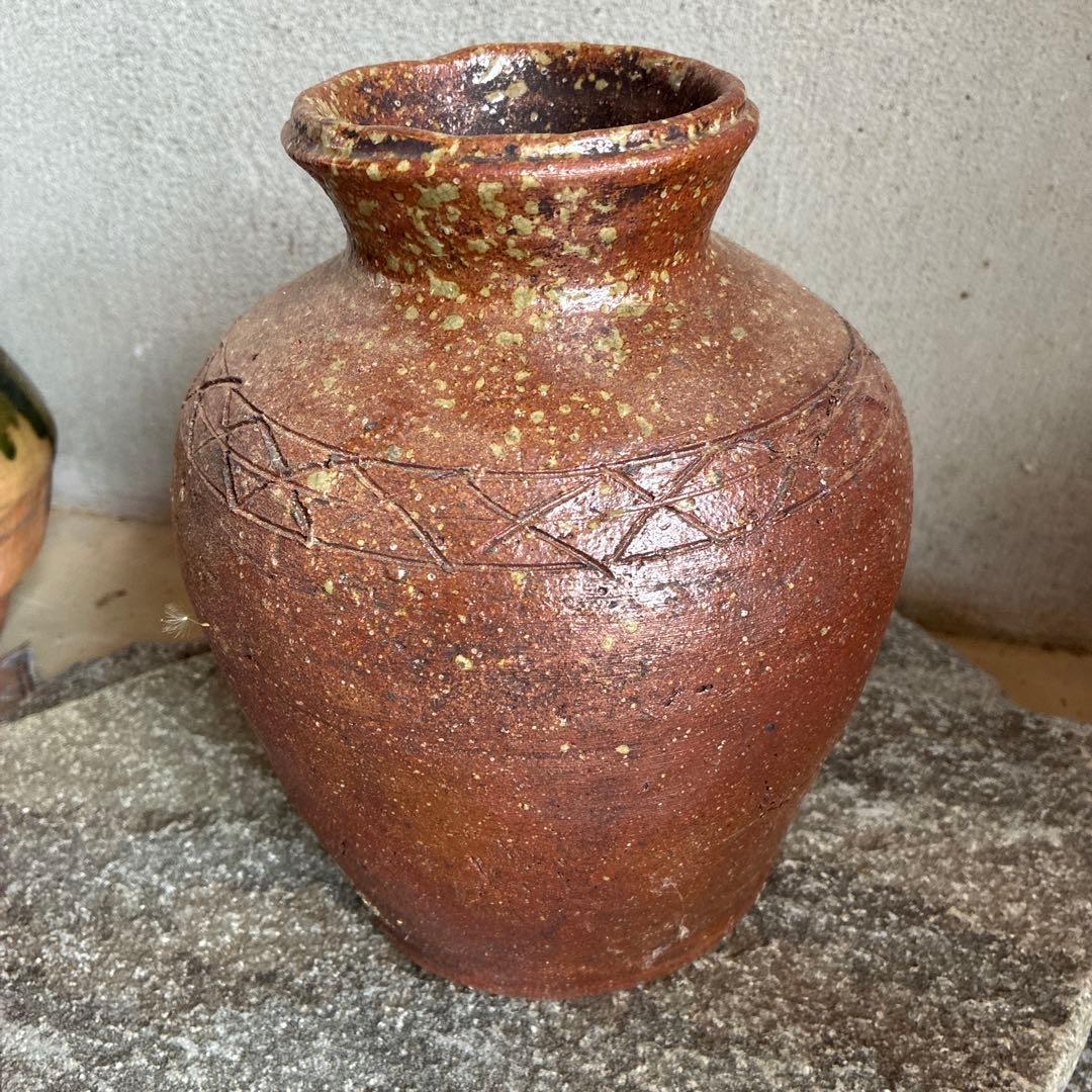 小壺　信楽焼　桧垣紋　伊賀