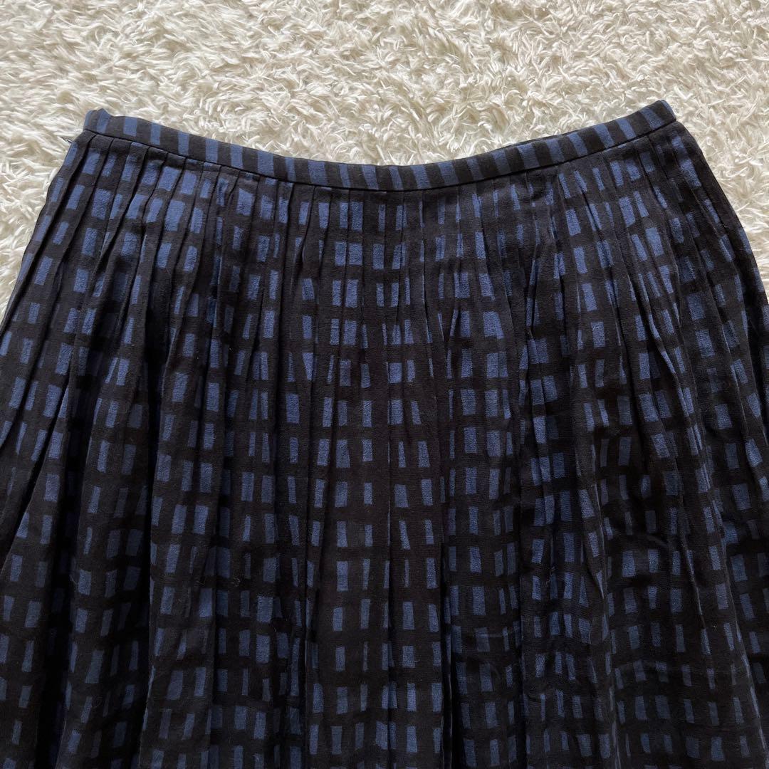 【ミナペルホネン】sora check ソラチェック　ひざ丈スカート　綿　38