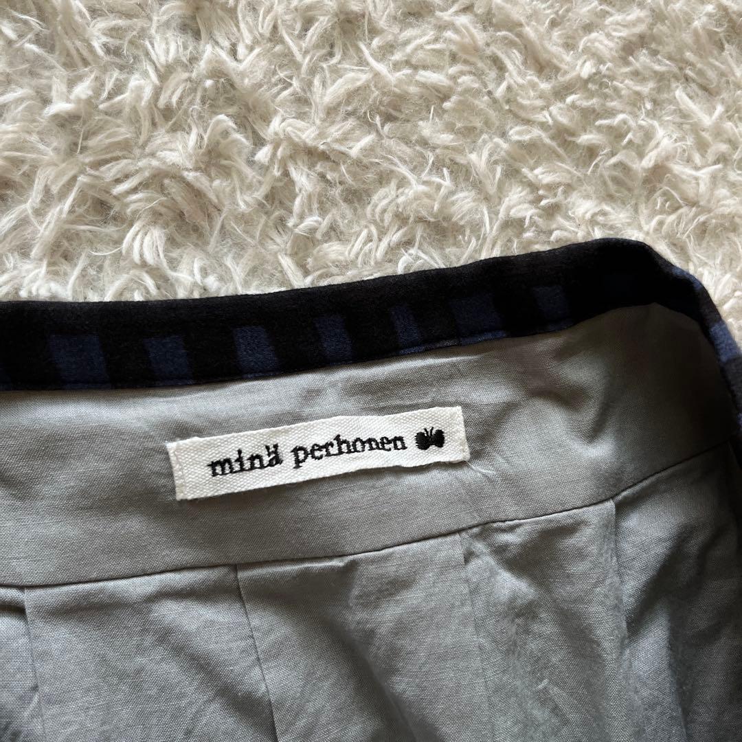 【ミナペルホネン】sora check ソラチェック　ひざ丈スカート　綿　38