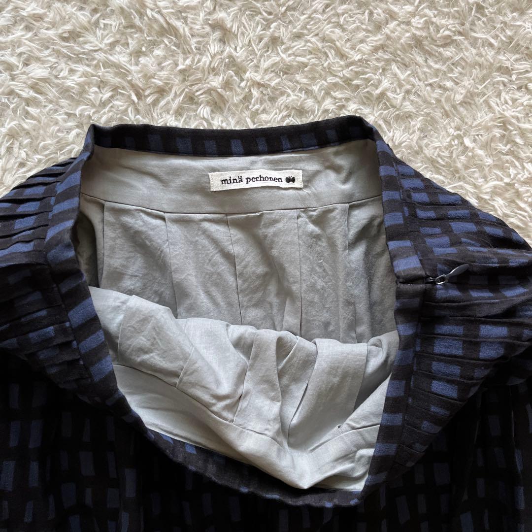 【ミナペルホネン】sora check ソラチェック　ひざ丈スカート　綿　38