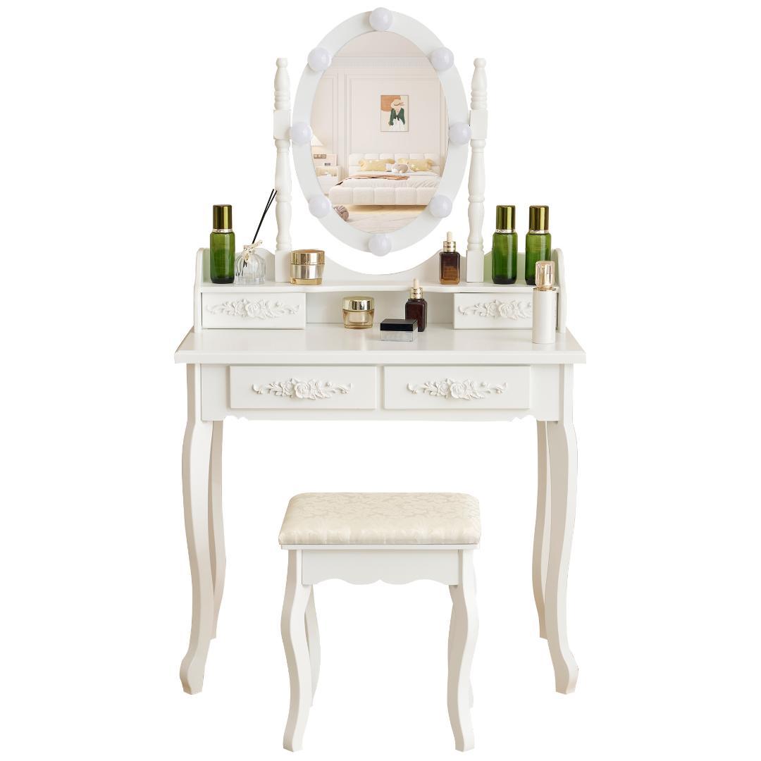 ドレッサー 化粧台 テーブル 鏡台 ライト付き 3色LED 女優ミラー 引き出し