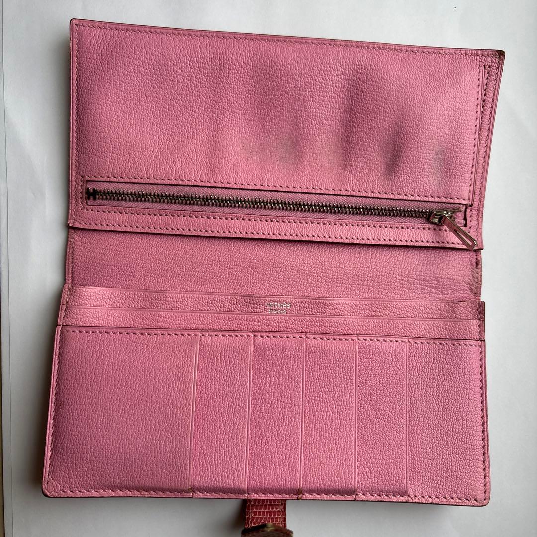 エルメス財布　べアン　スフレ　リザードピンク