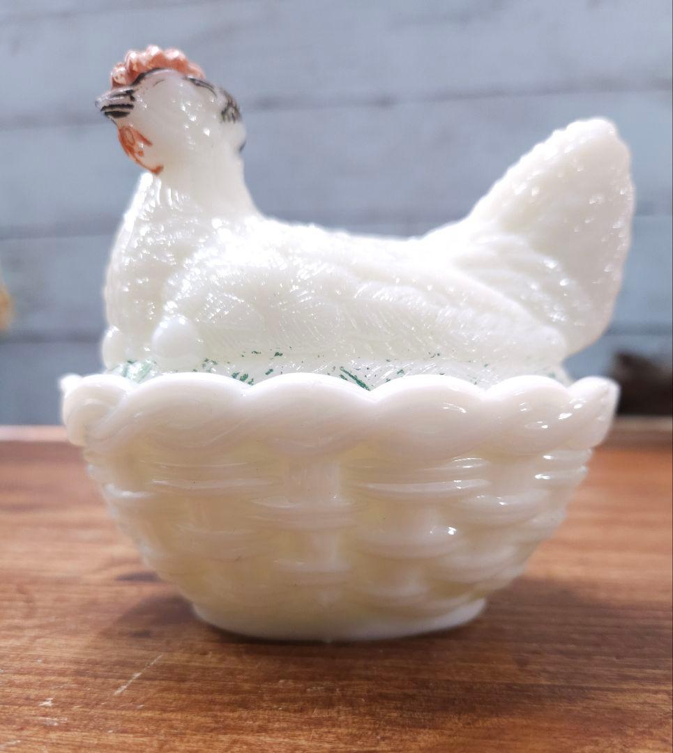 フランスアンティーク オパリンガラス 小物入れ ボンボニエール 蓋付き