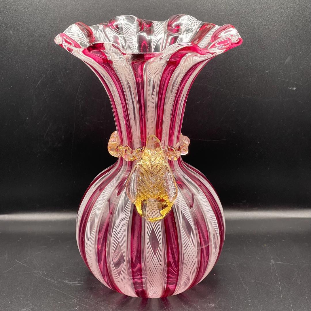 MURANO ムラーノ ベネチアンガラス 約20cmフラワーベース 花瓶 ピンク