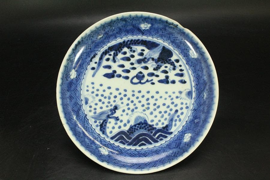 中国美術 青花 龍紋 皿 φ20cm (LC371)