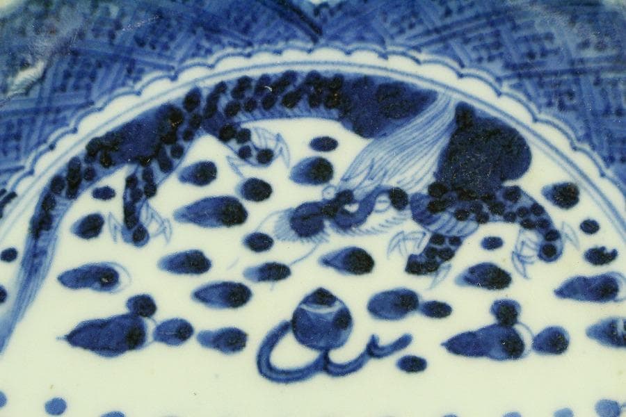 中国美術 青花 龍紋 皿 φ20cm (LC371)