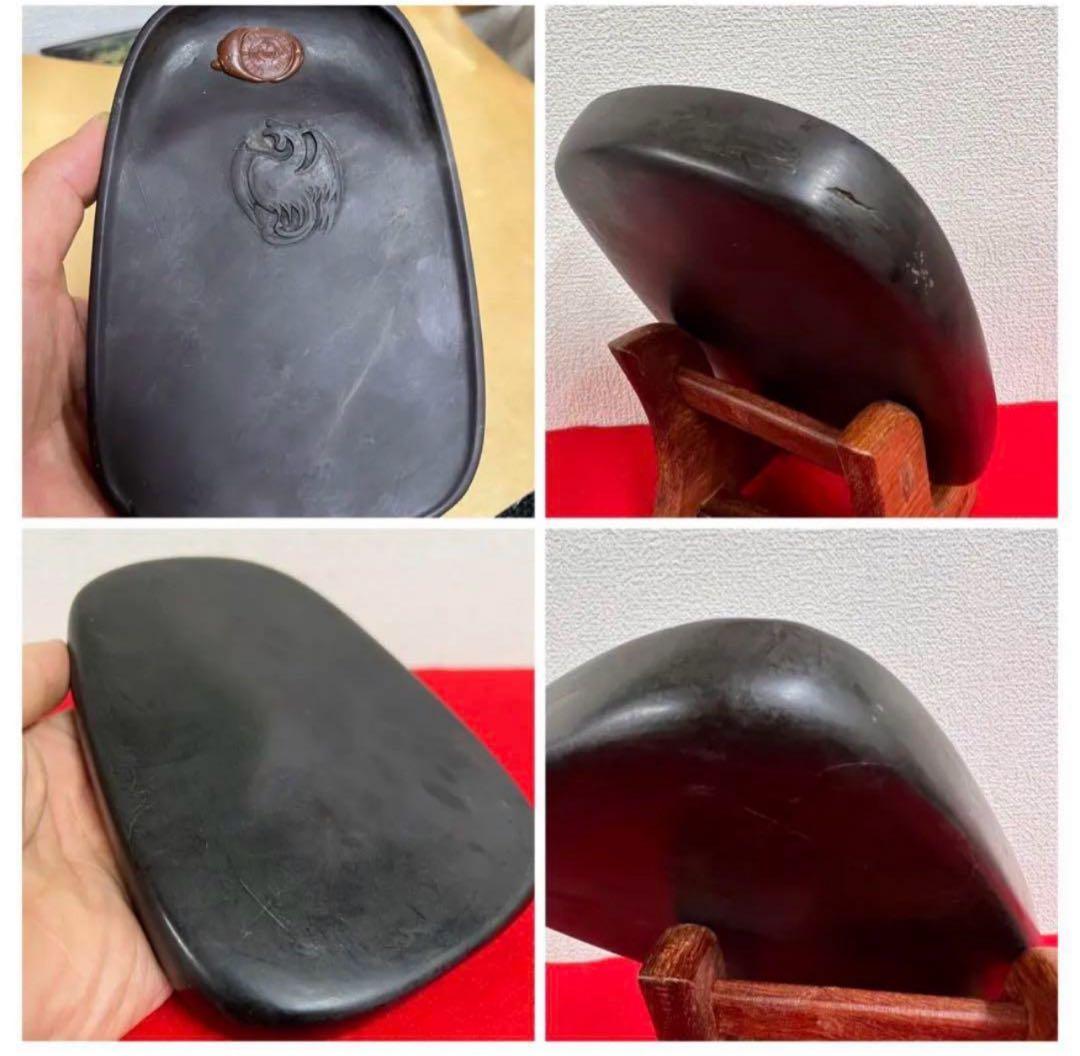 [極上貴重珍品] 中国 清時代文房四宝。文房具　清時代麻子坑鳳凰端溪硯　紫檀共箱