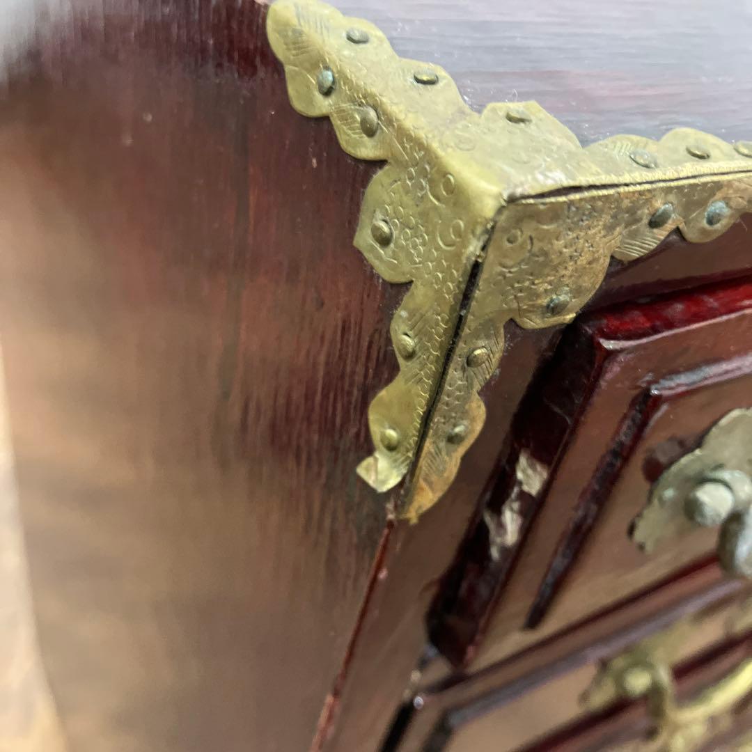 A-3 中国美術 薬箪笥風 小型箪笥 チェスト 抽斗8杯 飾台 道具箱 骨董品