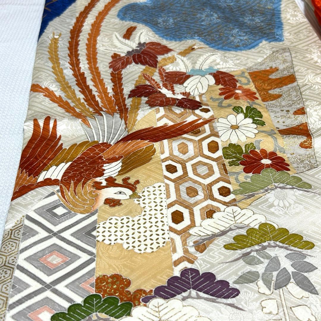 高島屋 千總 刺繍 白と青地染め分け振袖セット小物フルセット 狐の襟巻き