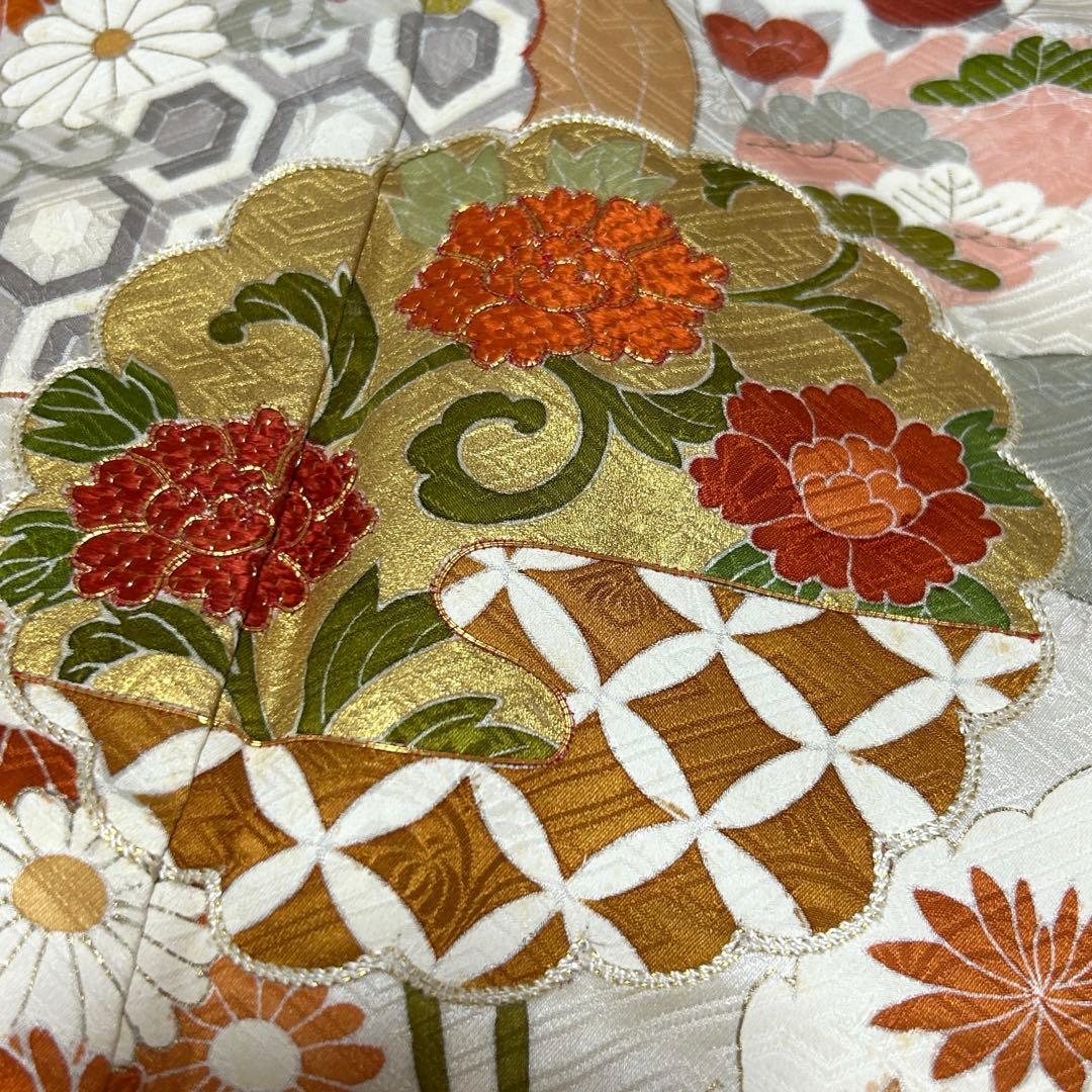 高島屋 千總 刺繍 白と青地染め分け振袖セット小物フルセット 狐の襟巻き