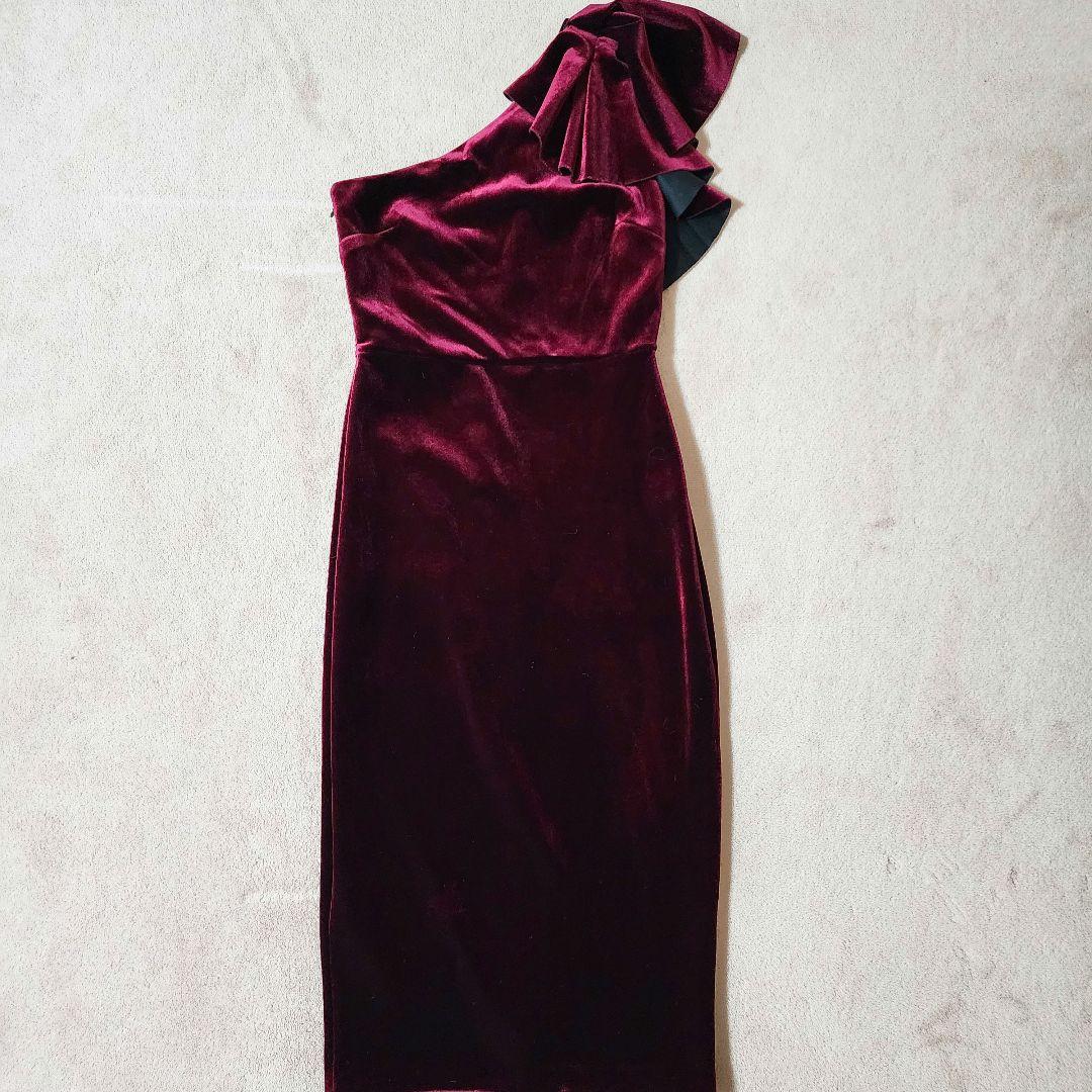 ワンショルダードレス★ベロアドレス★(2回着用) UK10 Mサイズ