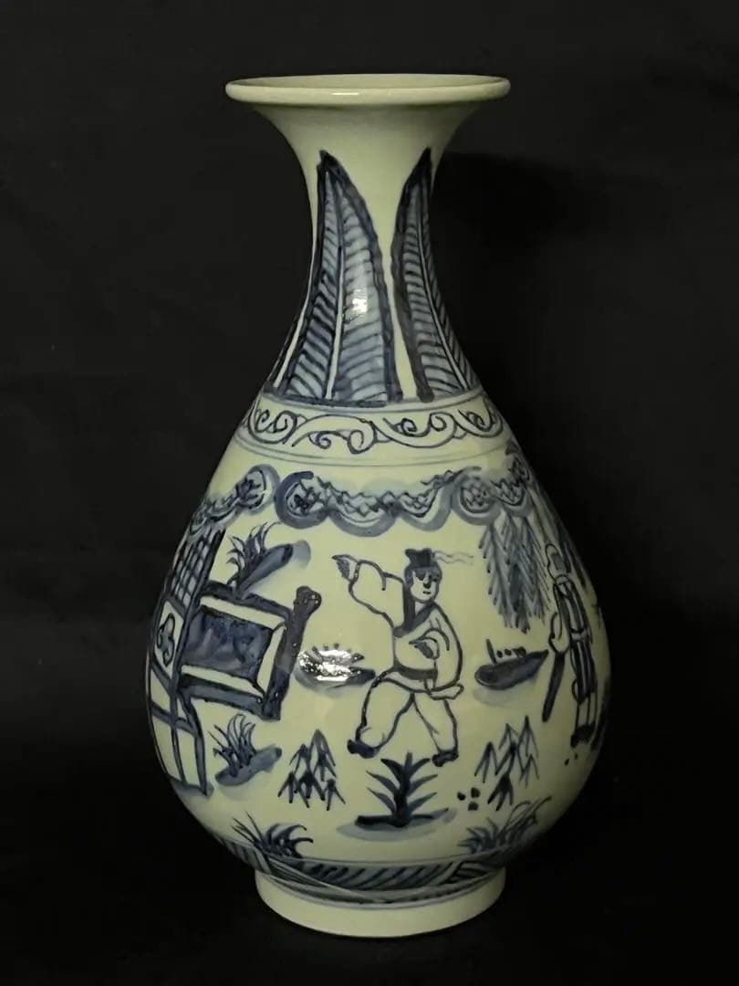 【倉庫整理品】中国古美術　清時代染付人物玉壺春瓶 ：XG--33