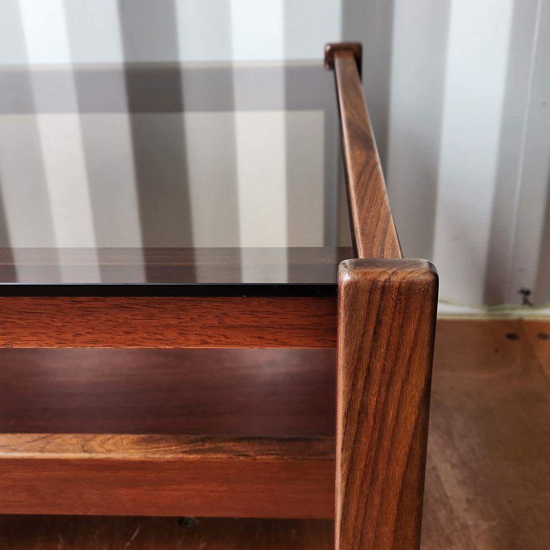 ヴィンテージ　コーヒーテーブル　ローズウッド x スモークガラス サイドテーブル