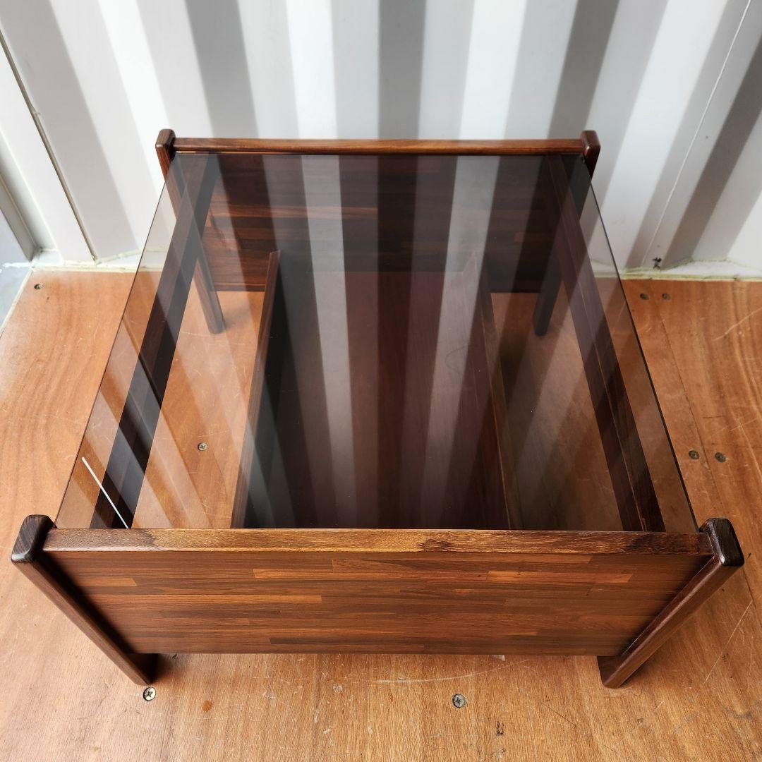 ヴィンテージ　コーヒーテーブル　ローズウッド x スモークガラス サイドテーブル