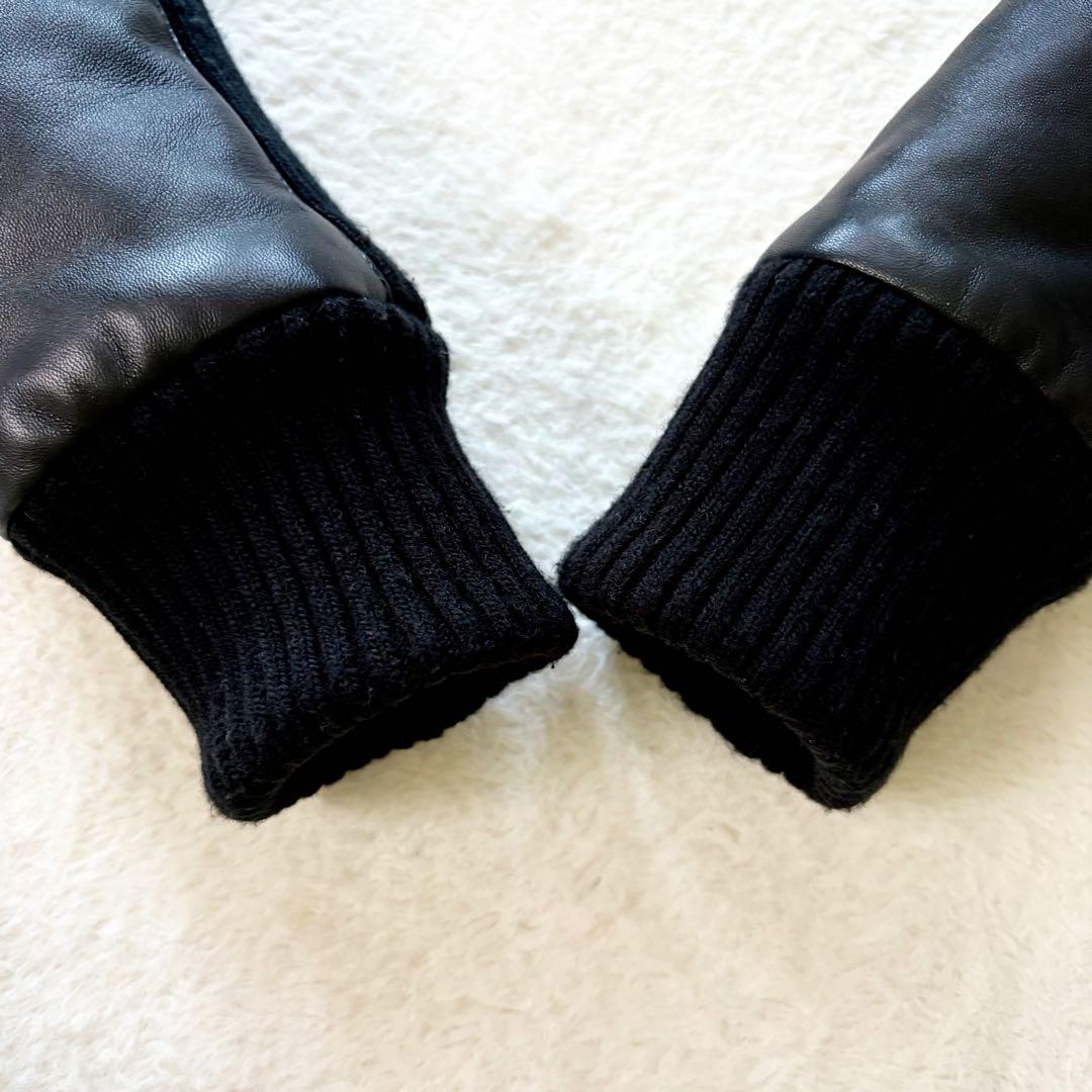 美品　AKM エーケイエム　レザージャケット　羊革　本革　カシミヤ 黒　M