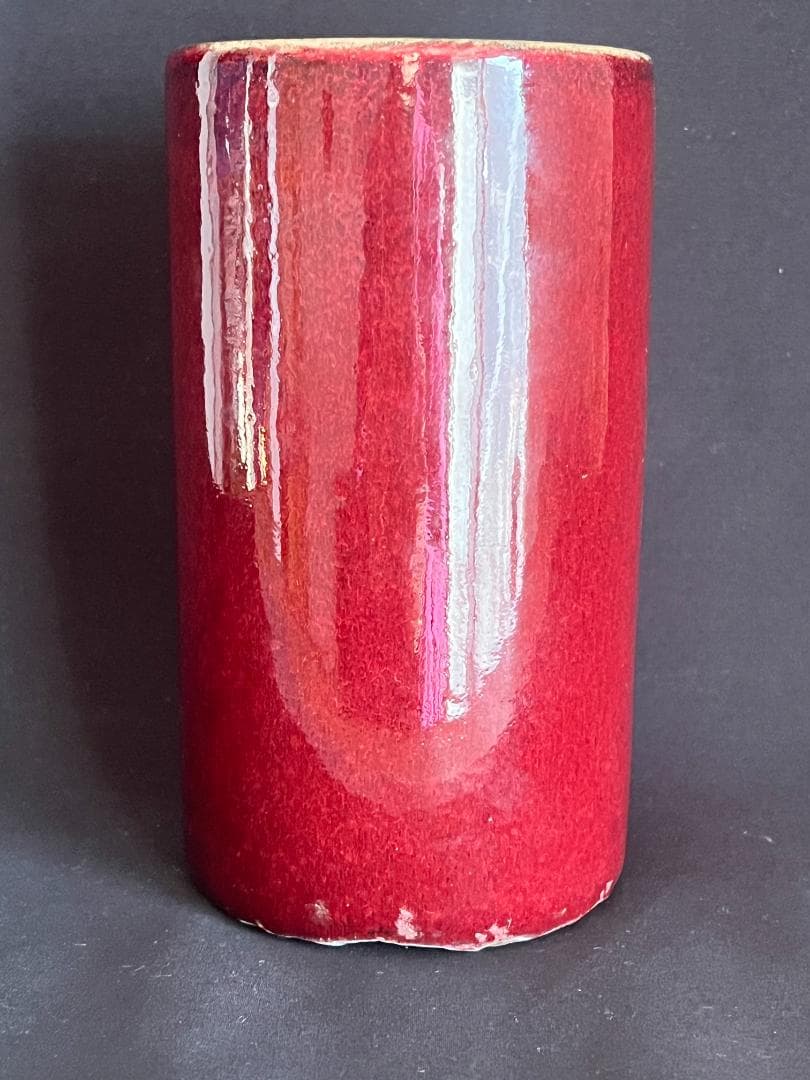 【海】中国美術　清代期　辰砂釉　筆筒　骨董品　時代品　美術品