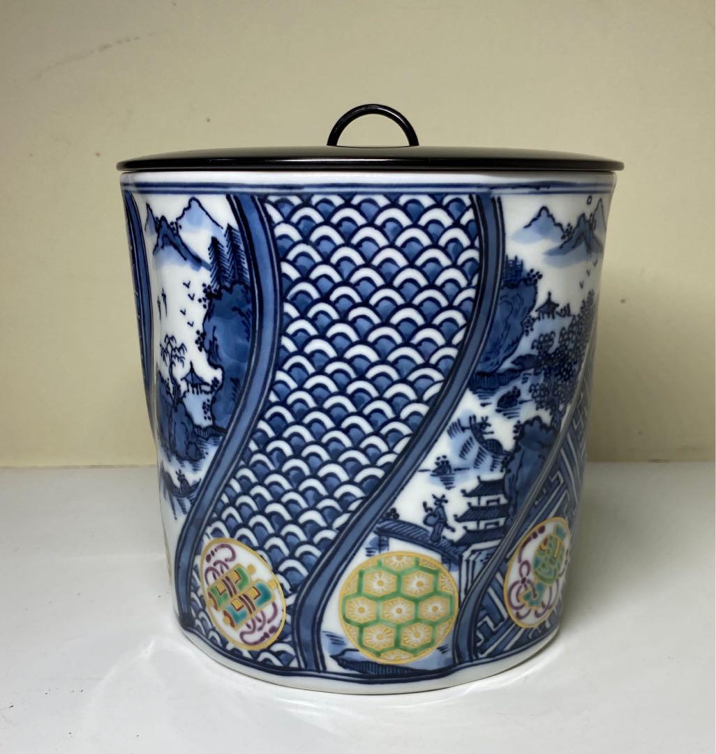 【茶道具】平安秀峰造　色絵祥瑞捻丸文宝水指（共箱）