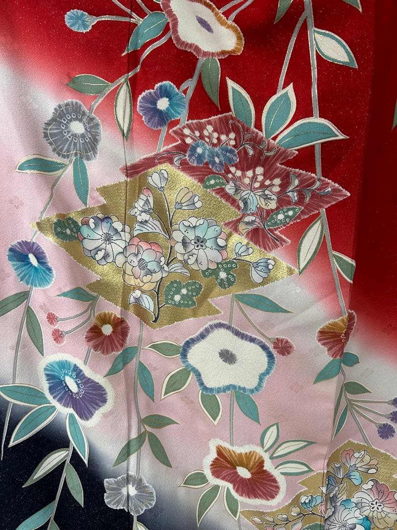 【 最終値下げ 】 豪華振袖５点セット！！　金通し　花柄　着物スキ倶楽部１９４