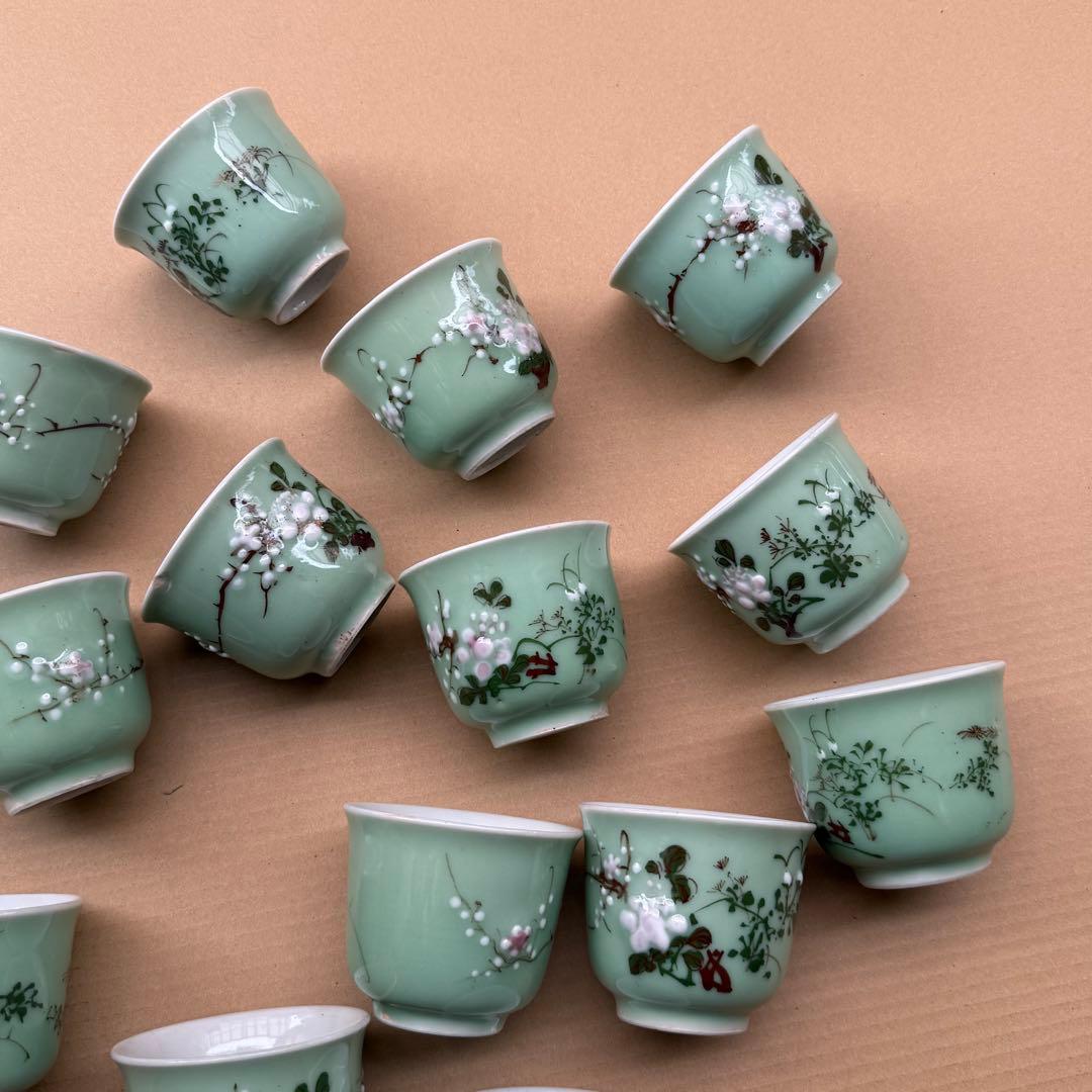 湯呑 蕎麦猪口 青磁 染付 瀬戸焼 旧家 蔵出 骨董品 14点