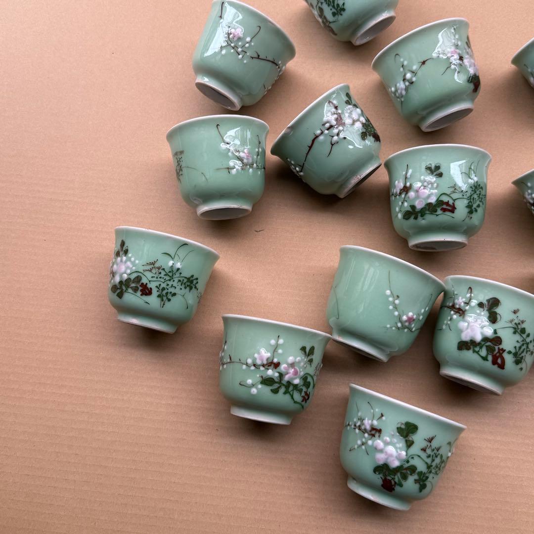 湯呑 蕎麦猪口 青磁 染付 瀬戸焼 旧家 蔵出 骨董品 14点