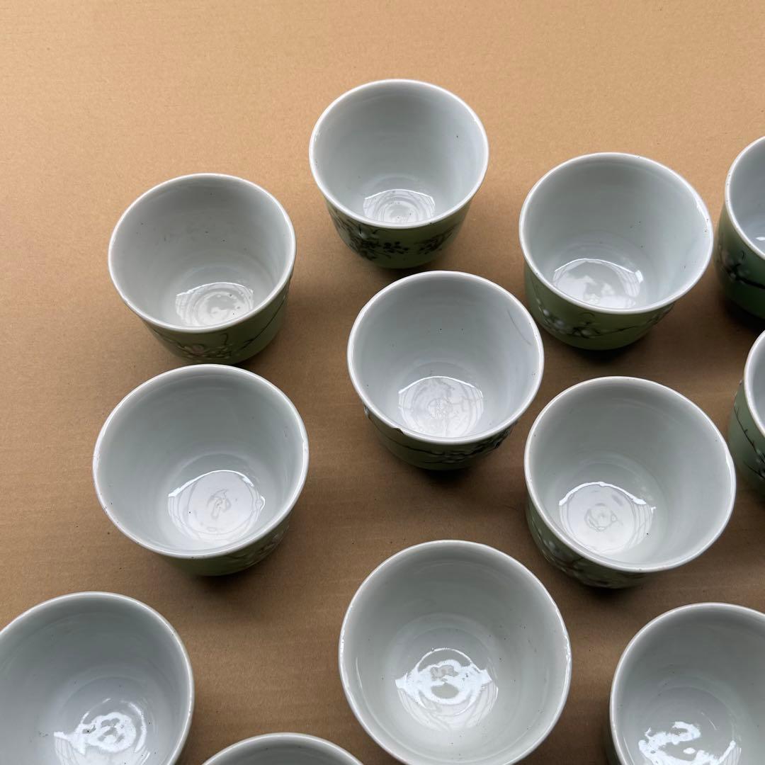 湯呑 蕎麦猪口 青磁 染付 瀬戸焼 旧家 蔵出 骨董品 14点