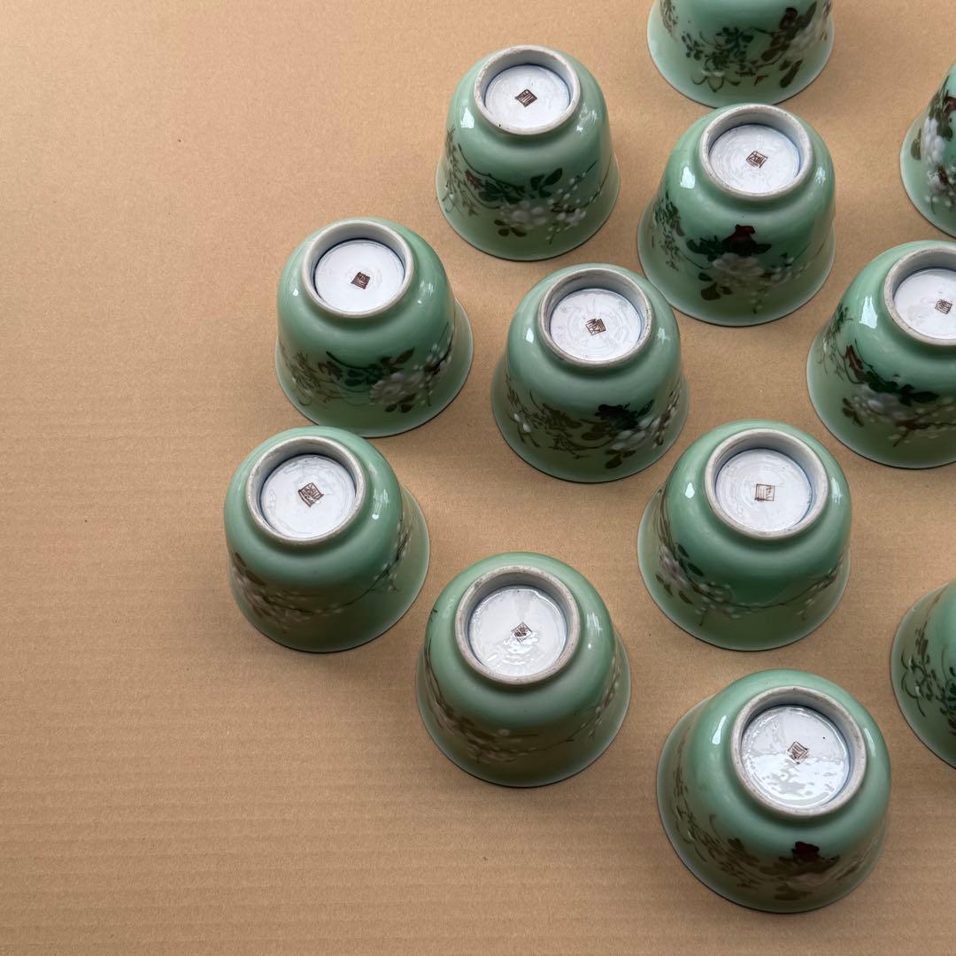 湯呑 蕎麦猪口 青磁 染付 瀬戸焼 旧家 蔵出 骨董品 14点