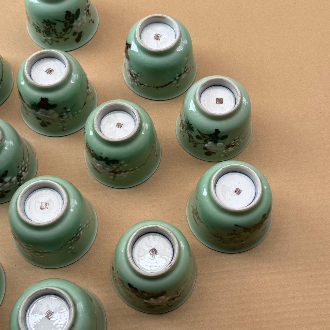 湯呑 蕎麦猪口 青磁 染付 瀬戸焼 旧家 蔵出 骨董品 14点