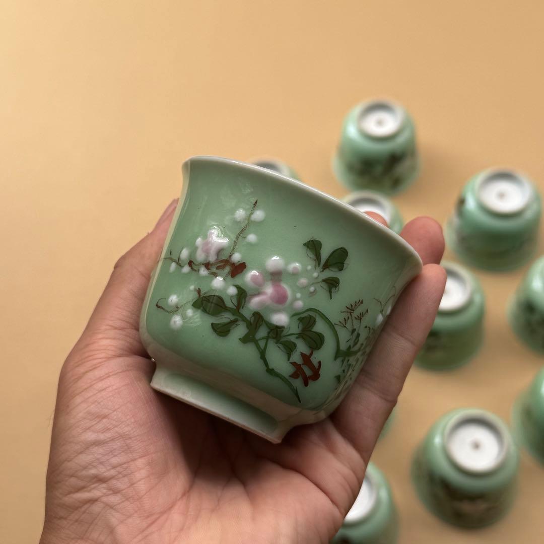 湯呑 蕎麦猪口 青磁 染付 瀬戸焼 旧家 蔵出 骨董品 14点