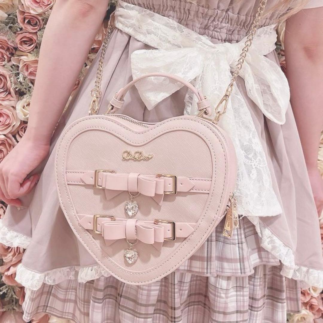 LIZLISA リボンビジューハートバッグ ピンク