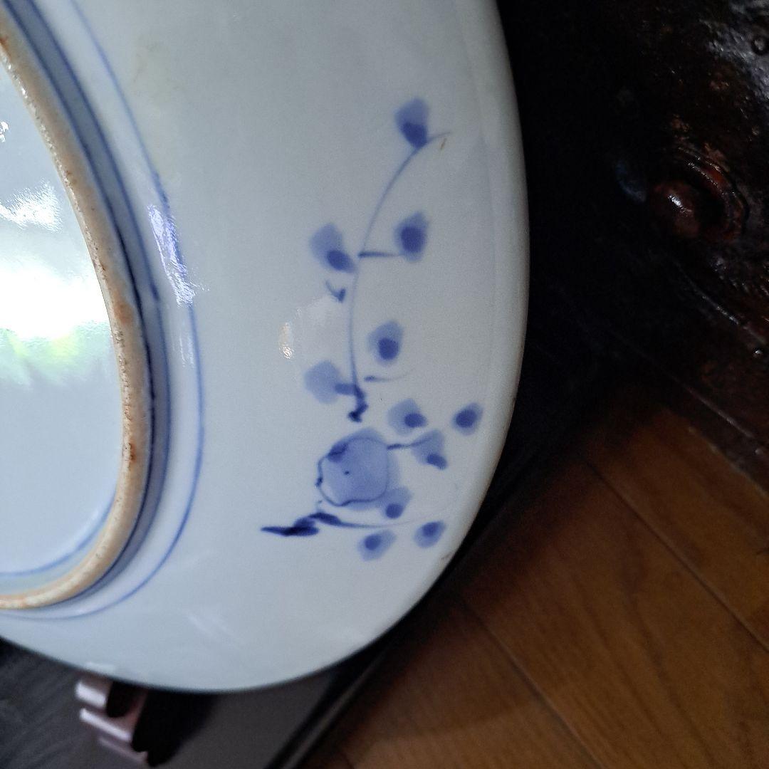 江戸初期　呉須　古伊万里　極上　七宝　楼閣山水図　角渦福　大皿