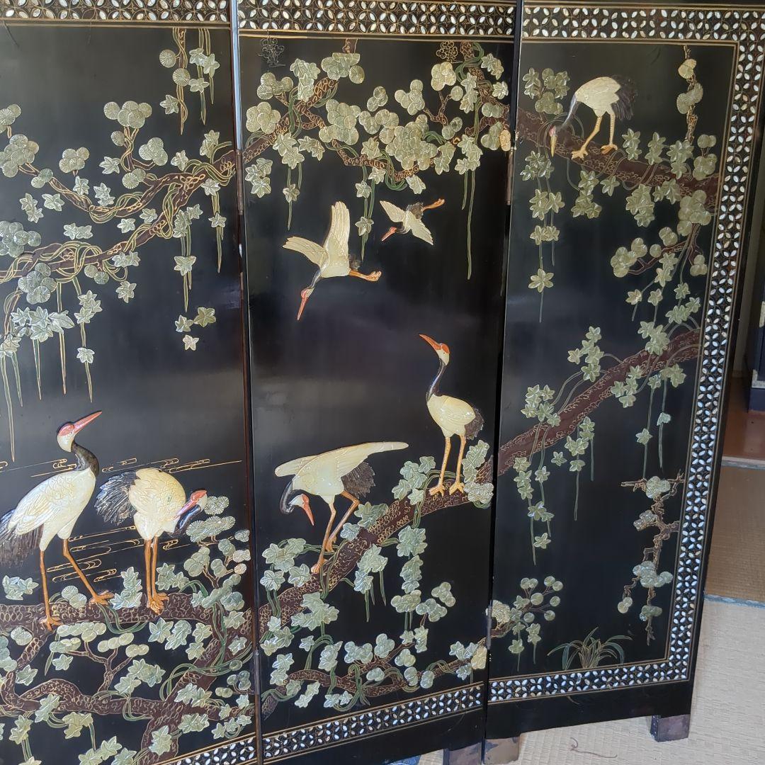 中国美術の螺鈿細工、 ４つ折り衝立